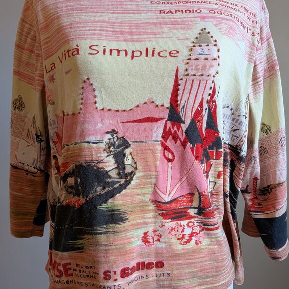 Vintage Y2K Take Two Clothing Beaded Shirt Venice Gondola Size XL - Picture 3 of 9